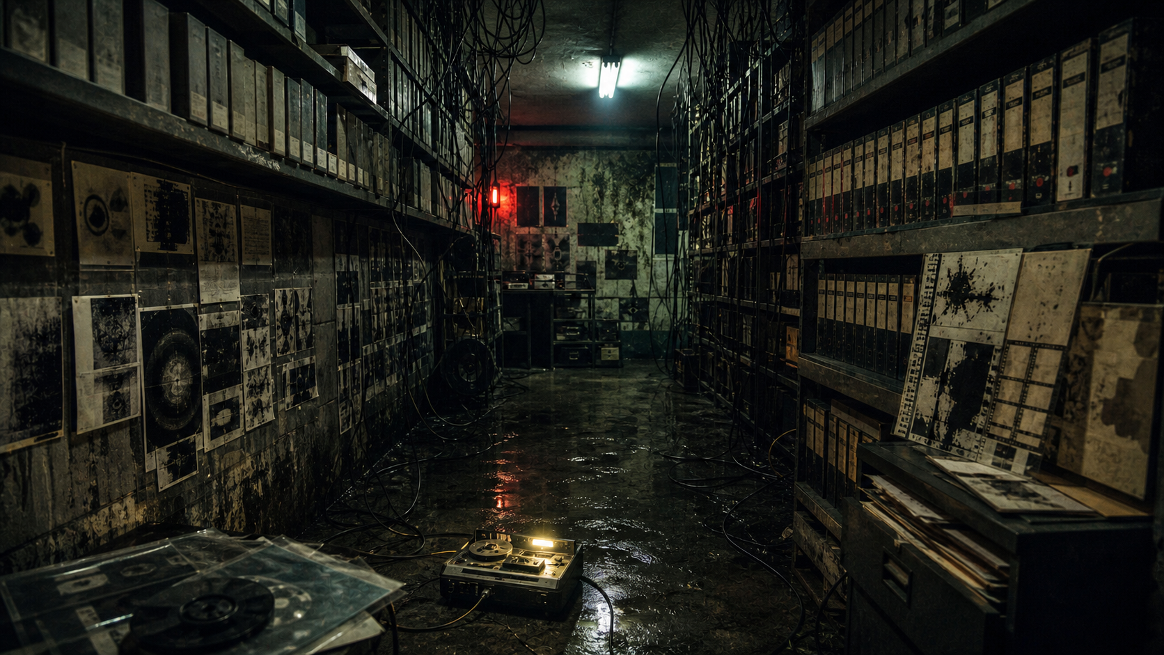 Archivo subterráneo de cintas y documentos como sistema nervioso industrial.