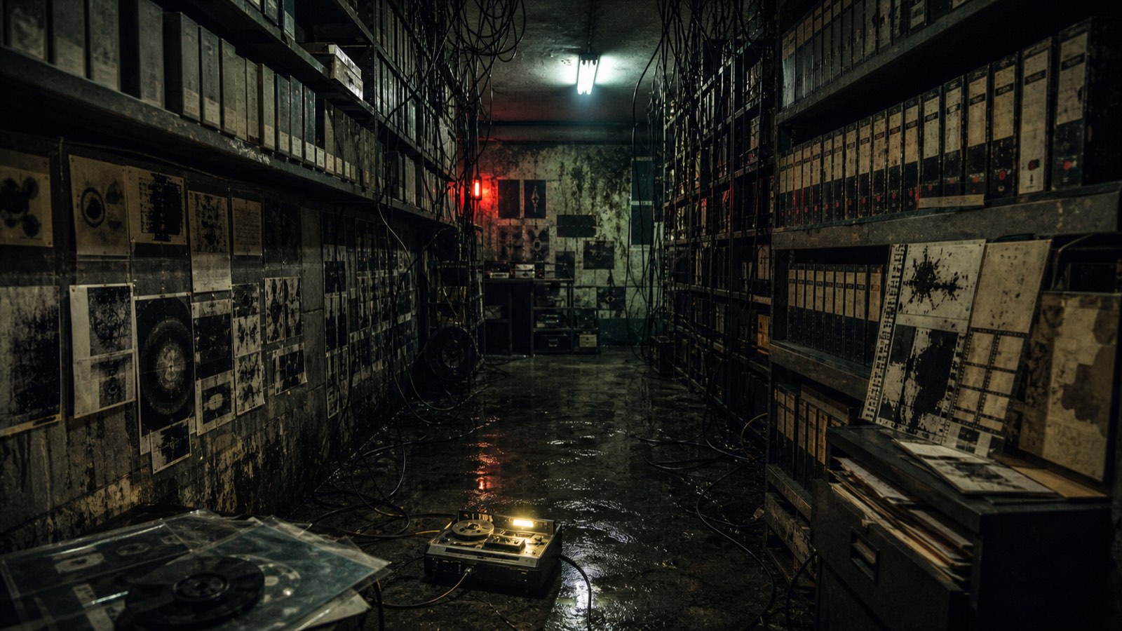 Archivo subterráneo de cintas y documentos como sistema nervioso industrial.